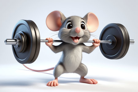 Cartoon mouse holding a barbellの素材