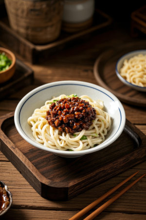 Close up of Chinese fried sauce noodlesの素材