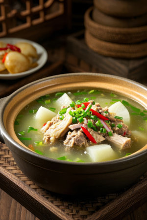 Close up of the delicious dish of clay pot radish stewの素材