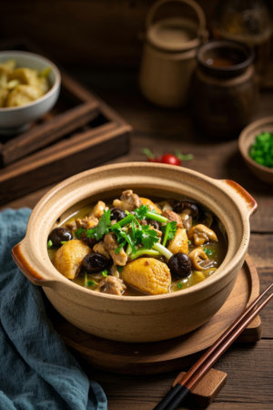 Close up of the crock pot chicken stewの素材