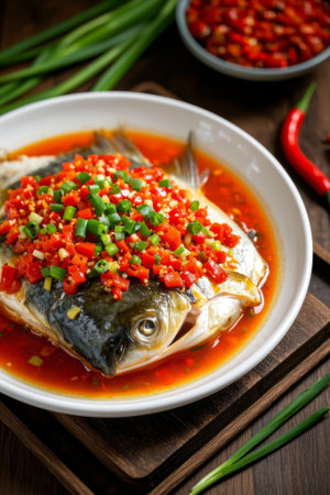 Chopped Pepper Fish Head Food Close upの素材