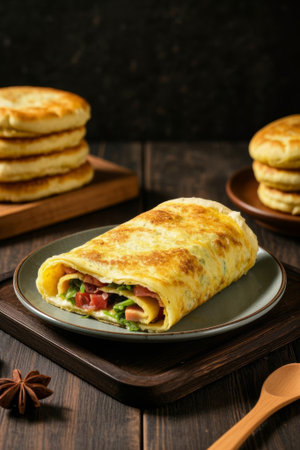 Close up of delicious breakfast pancakesの素材