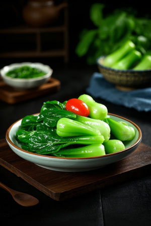 Arrange fresh vegetables and tomatoes on the plateの素材