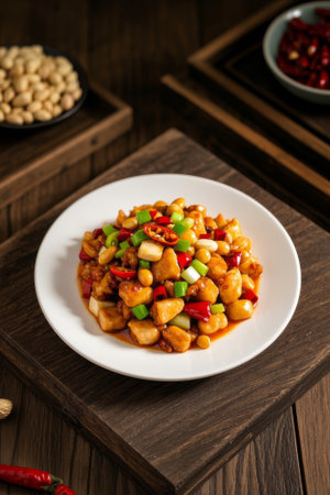 Close up of the Chinese dish Kung Pao Chickenの素材