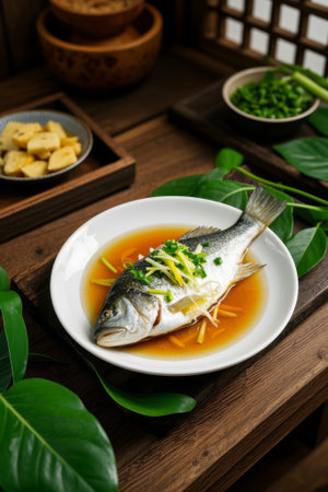Close up of Chinese steamed fish delicaciesの素材
