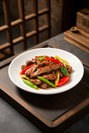 Chinese stir fried beef and bell pepper dishesの素材