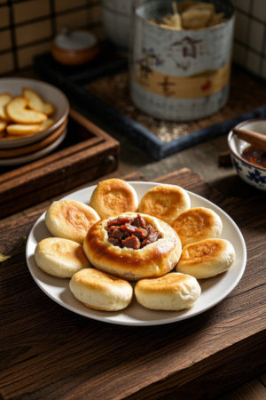 Chinese traditional food pastry presentationの素材