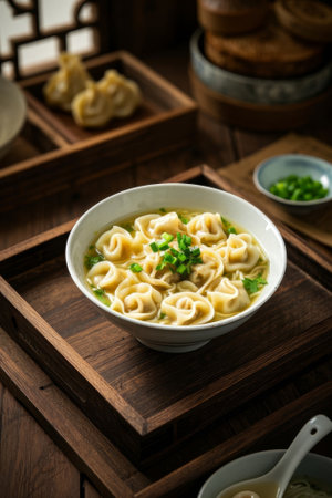 Close up of Chinese bowl wonton delicaciesの素材