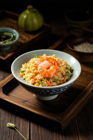 Shrimp and Vegetable Fried Rice in a Bowlの素材