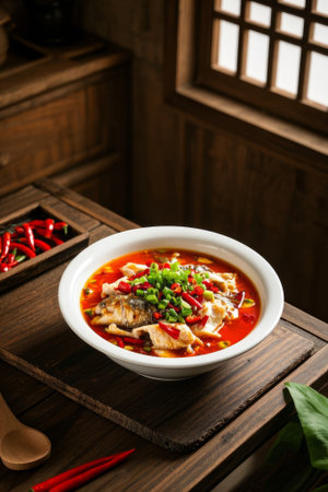 Chinese style spicy fish fillets in bowlsの素材