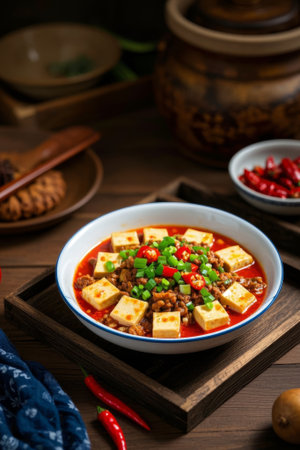 Close up of Chinese table braised tofu delicacyの素材