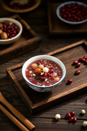 Close up of bowl filled whole grain porridgeの素材