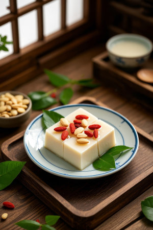 Nut, Goji Berry, and Tofu on a Chinese Plateの素材