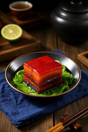 Close up of Chinese braised pork delicacies on a plateの素材