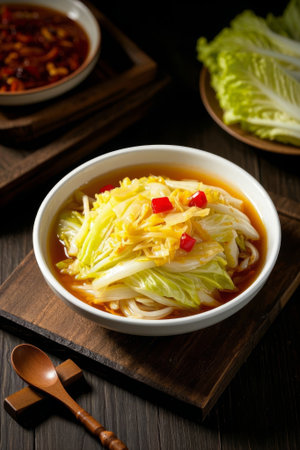 Close up of cabbage rice noodles in bowlsの素材