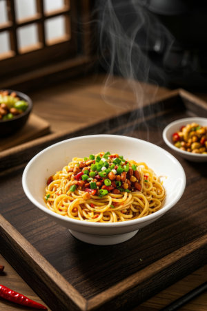 Close up of Chinese noodle delicaciesの素材