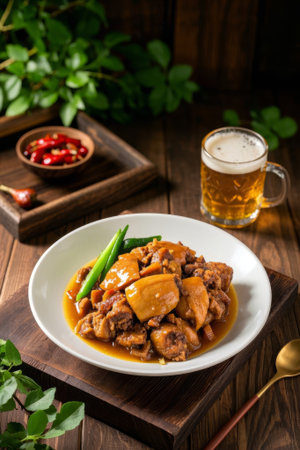 Close up of delicious dishes paired with beerの素材