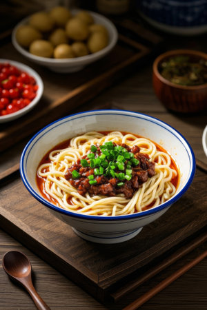 Close up of Chinese beef noodlesの素材