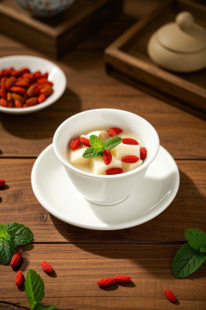 Goji berry health dessert on wooden tableの素材