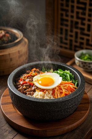 Stone Pot Beef Bibimbap Close upの素材