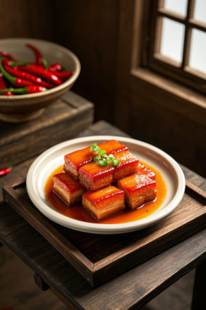 Delicious braised pork on the Chinese tableの素材