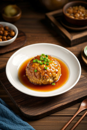 Braised lion's head on a Chinese tableの素材