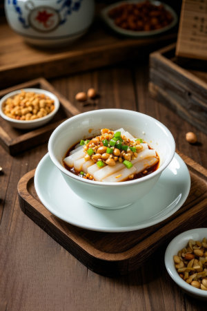 Wooden table with enlarged bowl and special cold mixの素材