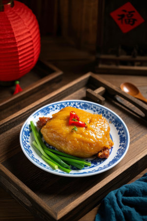 Braised Chicken Gourmet on a Chinese Plateの素材