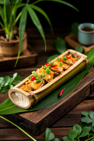 Close up of bamboo tube foodの素材