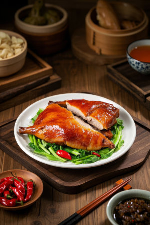 Roast duck delicacies at the Chinese tableの素材