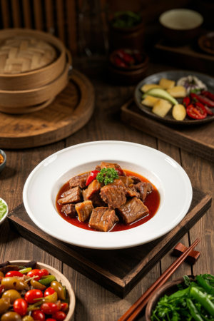 Braised beef dishes on the Chinese tableの素材