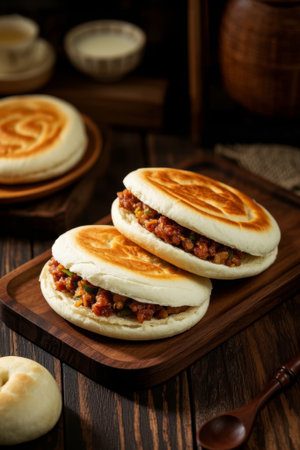 Close up of Chinese style noodle meat bunsの素材