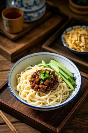 Close up of Chinese fried sauce noodlesの素材