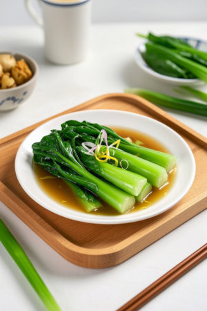 White plate cooked vegetables and side dishesの素材