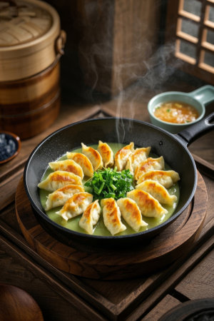 Chinese cooking potsticker dumplings delicacyの素材