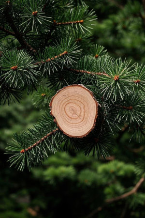 Section of a tree ring on a pine branchの素材