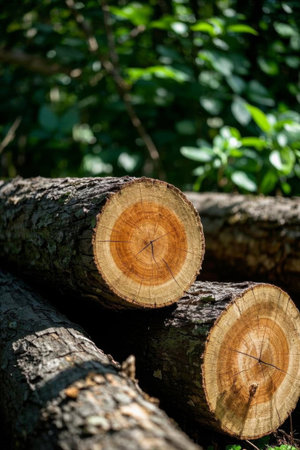 Stacked log materials in the forestの素材