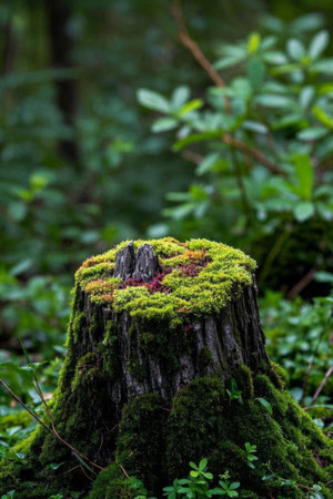 Mossy tree stumps in the forestの素材