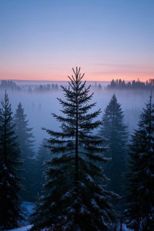 Forest morning view after snowの素材