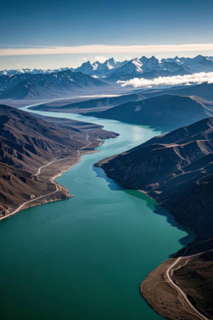 Aerial photography of natural scenery of mountains, rivers andの素材