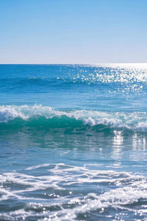 Blue ocean and waves in the sunの素材