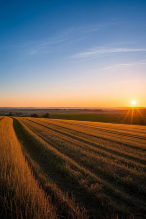 Wheatfield sunset natural sceneryの素材