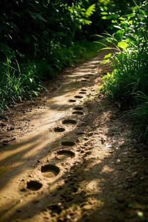 Dirt trails and plant landscapes in the forestの素材