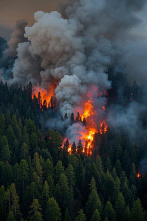 Thick smoke billows from forest firesの素材