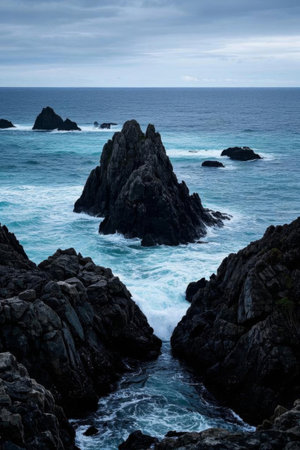 Seaside rock and wave landscapeの素材