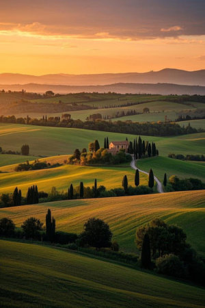 Tuscan idyllic sunset viewの素材