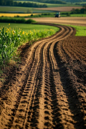 Farmland tractor farming sceneの素材