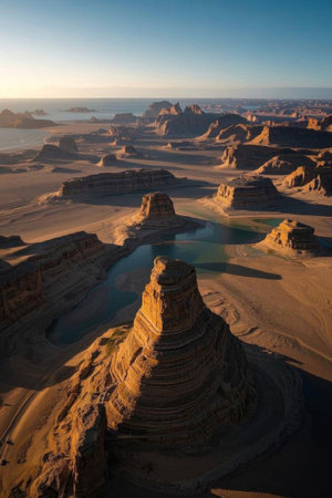 Aerial panoramic view of the desert yardang landformの素材