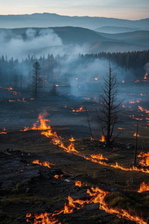 Wildfire burning in the mountainsの素材