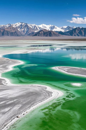 Salt Lake Nature at the Foot of Snow Mountainの素材